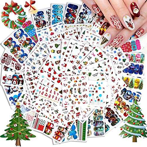 EBANKU 72 Blätter 3D Wassertransfer Nagel Aufkleber | Weihnachte Nagelaufkleber Nail Art Decals Winter Schneemann Schneeflocke Nagel Abziehbilder Sticker für DIY Dekoration
