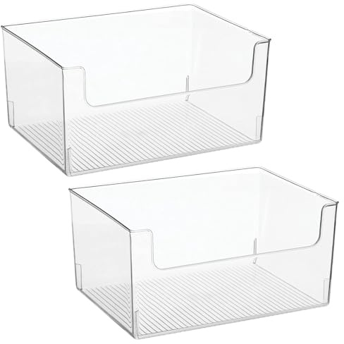 mDesign 2 Pack Clear Plastic Modern Open Front Dip Storage Organizer Bin Basket for Kitchen Organization - Shelf, Cupboard, Cabinet, and Pantry - 12x12x8 inches