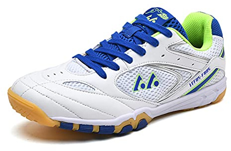 BLBK Bordtennisskor herr inomhus court shoe, mjuka, halkfria, lätta, Vit, 44 EU