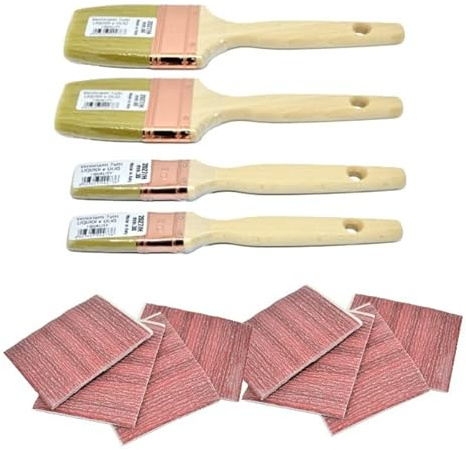 Set di 4 pennelli universali misure 30 e 60 ghiera ramata per tutte le superfici con pezzi di carta abrasiva spugna 320 professionali