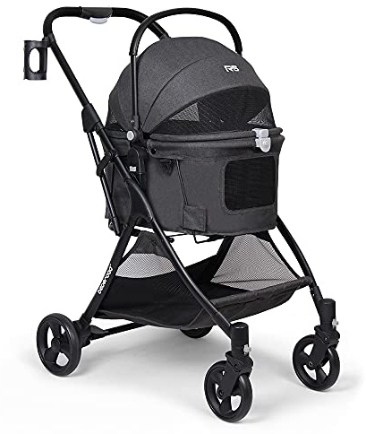 Beberoad Carritos para perros, Cochecito para perros, carrito para gatos con cesta de almacenamiento para mascotas, cochecito plegable, Tela Catiónica para viajes y paseos, Peso de carga: 15 kg