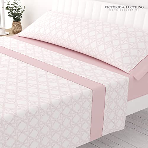 Victorio & Lucchino Juego de Sábanas Estampadas de Verano Algodón/Poliéster (Cama 135cm (1 Almohada), Alessia - Rosa)