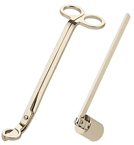 TEENGSE Gold Candle Snuffer and Wick Trimmer, Stainless Steel Polished Candle Accessory Set with Long Handle Candle Extinguisher for Candle Lover and Family That Likes to Use Candles