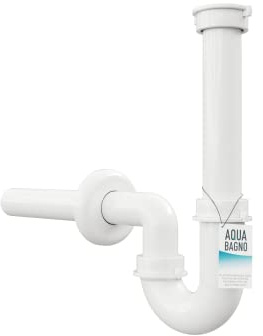 Aqua Bagno Röhrengeruchsverschluss Siphon Waschbecken, G 1 1/4 Zoll, DN32 | Kunststoff weiß, flach, flexibel & kürzbar, kompatibel mit gängigen Abläufen, DIY-Montage in Minuten