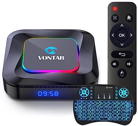 CHROX Box TV Android 13.0, VONTAR R3 4G RAM 128G Rom RK3528 con Dual 2.4G/5.8G WiFi, BT 5.0+ Quad-Core 64 Bit 4K/8K UHD H.265 Ethernet LAN 3D Set Top TV Box con Mini Tastiera Wireless,2gb+16gb