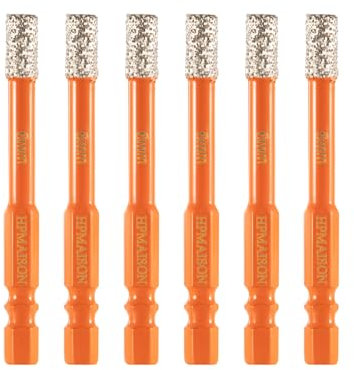 HPMAISON 6tlg. 6mm Diamantbohrer Fliesenbohrer Glasbohrer Set, 1/4 Sechskant Schaft E 6.3 Trockenbohrer Diamantbohrer für Keramik, Granit, Glas, Porzellan, Fliesen, Harte Fliesen, Feinsteinzeug