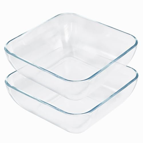 VIPHIEC 2 Quart Tempered Glass Mixing Bowls Set, 8 Inch Square Glass Salad Bowls, Set of 2