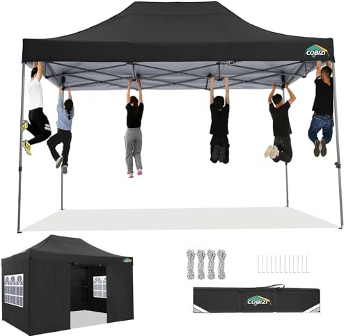 COBIZI Pavillon 3x4,5 wasserdicht stabil Winterfest 3.0, Faltpavillon 3x4,5 Partyzelt, Gartenpavillon UV Schutz mit 4 Seitenteilen Festival Partyzelt Sonnenschutz Pavillon, Schwarz