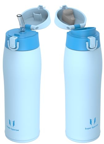 Super Sparrow Botella Agua Acero Inoxidable - Botella Termica - 350ml / 500ml / 750ml / 950ml - Termo Sin BPA, Botella de agua para niños - Incluye 2 Tapas : con Pajita y con Boquilla