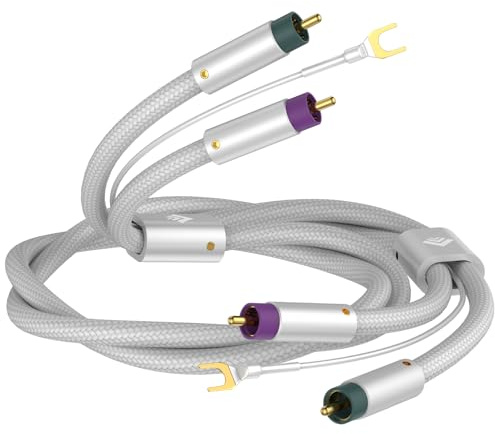 Tertullus Phonokabel mit Erdung 1m Versilberte Abschirmung Tonarmkabel OFC Versilbert RCA Cinchkabel Masseleitung vergoldete Stecker für Plattenspieler Verstärker