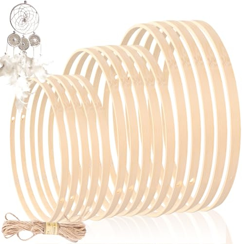 TAIHOBO 15 Stück Holzringe zum Basteln, 6 Holzringe Makramee mit Löchern | 9 Löcherlose Holzring für Traumfänger Basteln, 15/18/20cm Makramee Zubehör für DIY, Weihnachten Kranz Rohling Dekoring
