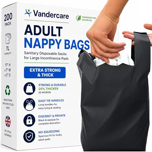 Lot de 400 grands sacs à couches jetables pour adultes | 15 % plus épais | Poignées faciles à nouer | Extra résistants et épais | Sans parfum, sans odeur, discret (400)