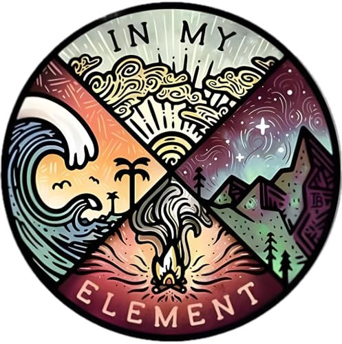 Aufkleber Reise Travel “Vier Elemente” Balance Decal Spirituelles Reise-Emblem 13cm x 12,9cm