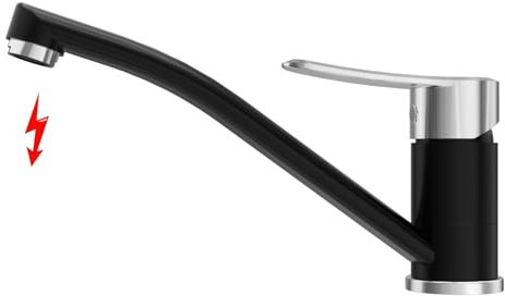 DETBOM Niederdruck Armatur Küche Schwarz, Edelstahl Küchenarmatur mit 360° Drehbare, Mischbatterie Küche mit 3 Anschlüsse, Wasserhahn Küche für Boiler(Untertischgeräte)