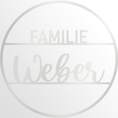 INDIGOS UG - Türschild - Schilder selbst gestalten - Aluverbundplatte - Kreis Familie - weiss - 60 cm - Wunschname - Namensschild - Schild personalisiert - Schild für Familie, Freunde, Geschenk