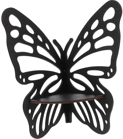 Alipis Mensola Galleggiante A Forma Di Farfalla in Legno Decorazione Da Parete Per Candele Di Cristallo Espositore Decorativo in Nero