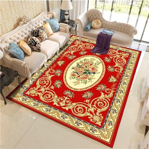 RUGMRZ Terasse Teppich Kleiner Teppich Großer Wohnzimmerteppich rot klassisches Retro-Design rechteckig pflegeleicht Balkon Deko 70X140CM