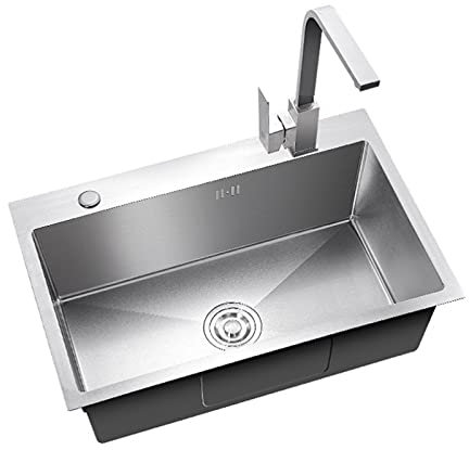Küchenspüle und Wasserhahn-Kombi-Set mit Abtropfgestell, Edelstahl-Einzelbecken für die Küche, tiefes Einbau-Waschbecken, Unterbau (Größe: 50 x 40 cm, Farbe: Silber)