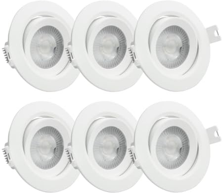 LUXULA 6 Stück schwenkbarer LED Einbaustrahler 7W 718lm, Ø68-72mm, CCT | CCT einstellbar 3000K 4000K 6000K, Einbauleuchte Spot IP44 für Badezimmer und Küche, Ø68-72mm, Deckenstrahler