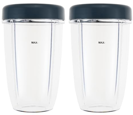 DRELD 2 Set of Blender Cups 24oz Replacement for Nutribullet 600w 900w | Flat Lids and 24oz Juicer Beaker Cups Blender Share Padrts Accessires