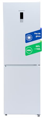 GEDTECH Réfrigérateur combiné GCB409NFWH congélateur bas 409L (267L + 142L) - No Frost (Pas de Givre) - Blanc