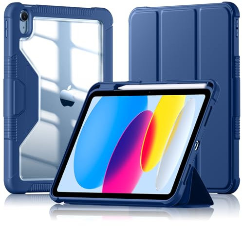 Vobafe Hülle für iPad 10 Generation (10,9 Zoll, 2022) - Transparente Rückseite mit flexiblem Bumper, Magnetverschluss mit Stifthalter, Touch-ID Unterstützung, Automatisches Ruhen/Wecken, Marineblau