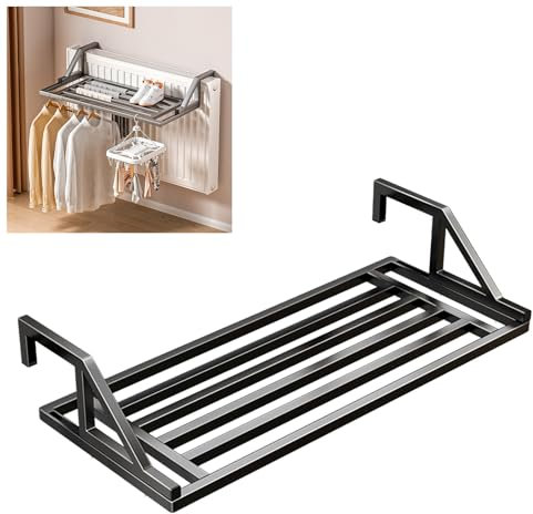 Tendedero Balcón Barandilla Negro, Tendedero Balcón Barandilla Extensible, Material de Acero Al Carbono, Para Colgar Calcetines Ropa En Balcón Baño, 16-39 in, Tendedero Balcón Barandilla(Noir,40cm (15
