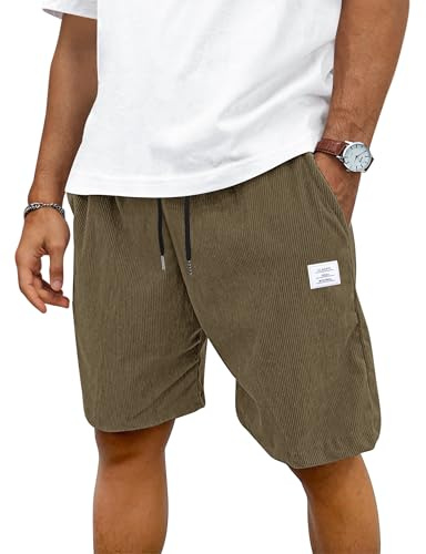 TARAINYA Corduroy korta byxor män bomull dragsko shorts byxor sommar stretch med fickor, B kaki, XL