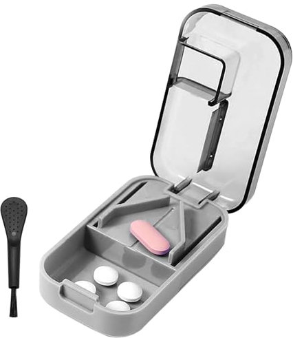 WOLMIK Tablettenteiler, Tablettenteiler für Kleine und Große Tabletten, Tablettenschneider mit Aufbewahrungsfach, Tragbarer Pillenschneider mit Scharfen Klingen für Reise & täglichen Gebrauch