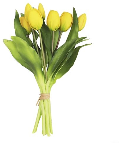 Entgoinggo Künstliche Tulpen Bündel Tulpen, künstlich mit 7 Tulpen, künstlicher Tulpenstrauß, für Hochzeitsdekoration (gelb)