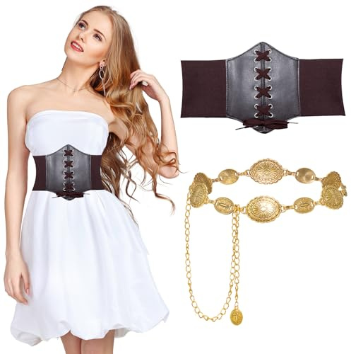 IETWATE Corset sous la poitrine pour femme - Rétro élastique - Marron - Avec lacets sous la poitrine - Ceinture réglable en métal - Pour robe de cosplay, marron, M