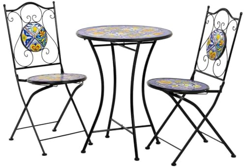 Mesa +2 sillas de forja mesa:D60x75h-silla(2):D38x46-90h Negro
