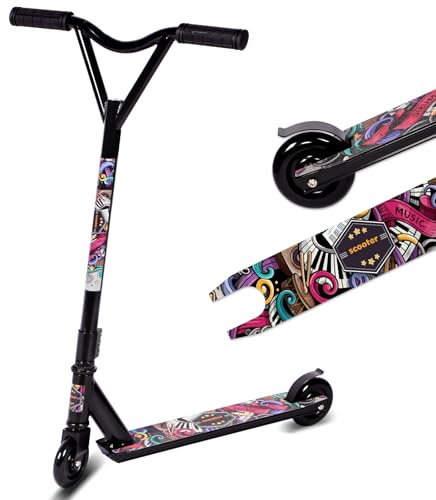 Stunt Scooter, Street Trick Scooter with 100mm PU Wheels ABEC-5 Bearings, Beginner Level Kick Scooters for Kids Teens, Freestyle Stunt Scooters Ages 8 9 10 11 12+ (Graffiti)