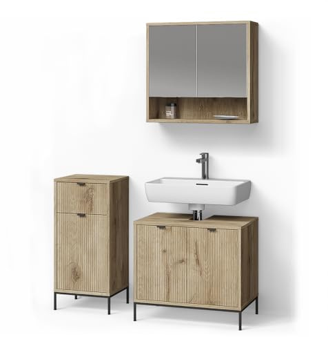 Livinity Set di mobili da bagno ATERNO, Quercia vichinga, 3 parti