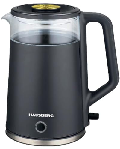 Hausberg Wasserkocher Glas – 2 L Teemaschine kabellos, 1800 W, LED-Beleuchtung, automatische Abschaltung, BPA-frei, stylisch & leistungsstark (Schwarz)