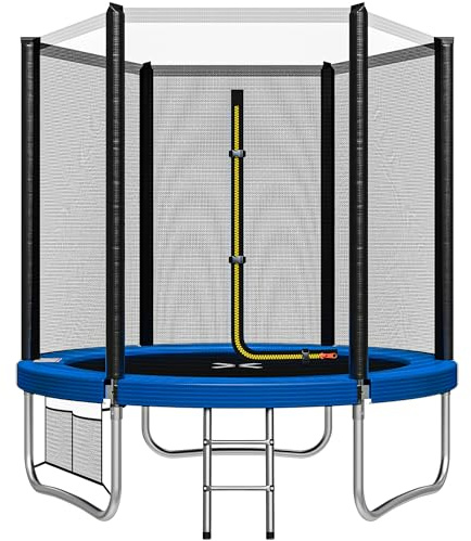 JUMMICO Trampoline extérieur Ø 183/228/305/366/427 cm, Trampoline de Jardin pour Enfants avec échelle et Poche latérale (Bleu, 183 cm)