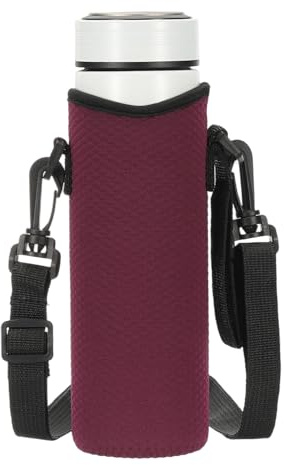 sourcing map Neoprene Water Bottle Sleeve with Strap, 12 oz Insulated Water Glass Bottle Carrier Bag Diamond Grid Collapsible Drink Bottle Sleeve Cover Holder with Handle, Red