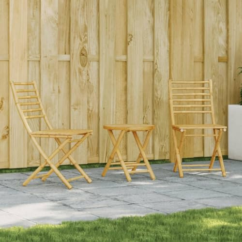 Qnhdfrt Set Bistro Pieghevole in Bambù 45 x 45 cm Tavolo con 2 Sedie per Giardino Balcone e Terrazza Mobili Pieghevoli Robusto con Schienale