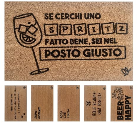 OLIVO.shop COCCO FUNNY - Zerbino con scritte, Zerbino cocco ingresso simpatico, Tappeto cocco divertente, fondo in gomma, vari disegni, 40x60 cm (SPRITZ)