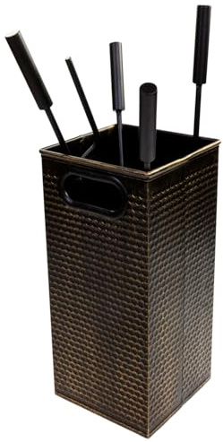 raik Ustensile de cheminée Oskar 5 pièces avec tisonnier, pelle, balai de cheminée, pince à bois et support en acier avec structure décorative pour poêles et inserts de cheminée
