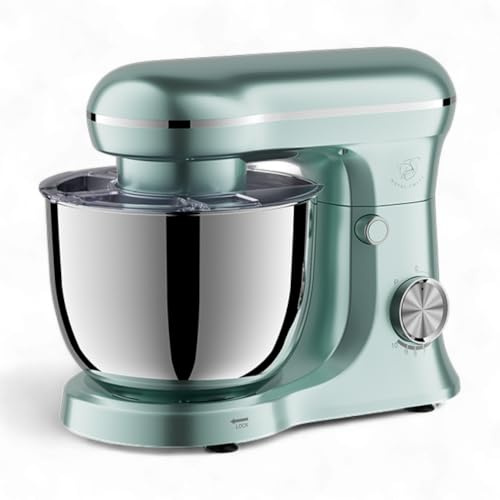 Royal Swiss® Robot Pâtissier 5L – 1500W – 10 Vitesses + Fonction Pulse | Mouvement Planétaire 360° | Bol Inox & Couvercle Anti-Éclaboussures | Silencieux – Couleur Menthe Élégante (Verte, 5L)