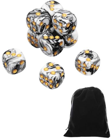 CULEB 10 PCS Dadi,16mm D6 Dadi da Gioco Acrilici,SetDadi con Borsa di Velluto per Giochi da Tavolo,Giochi di Ruolo(Nero-Bianco)