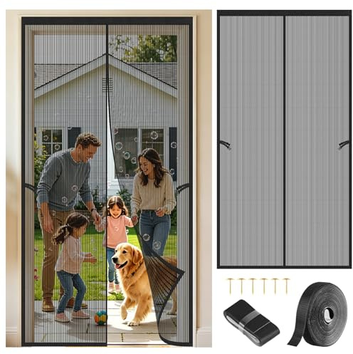 CHGANG Upgraded Magnetic Fly Screen Door, Heavy Duty Fly Screen Door Mesh Screen Curtain - Self Sealing, No Drill Installation, 90x210cm