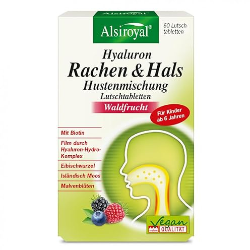 Alsiroyal Hyaluron Rachen & Hals Hustenmischung Waldfrucht (60 Tabletten) – mit Hyaluron-Hydro-Komplex – für Erwachsene & Kinder ab 6 Jahren