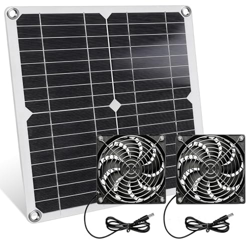 Solar Lüfter 12W, Solarpanel Fan Kit mit Doppelventilator, Wetterfest Solar Ventilator für Hühnerställe, Gewächshäuser, Schuppen & Haustierhäuser