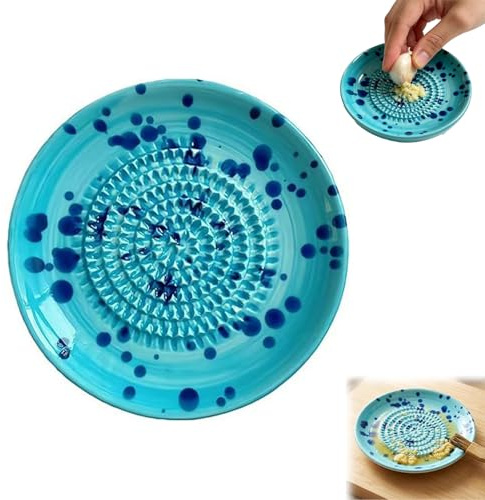 Ceramic Garlic Grater Plate, Ceramic Grater Bowl, Garlic Graters Peeler Plates Set, Handmade Plate Grater Mincer for Garlic, Ginger, Onion, Cheese, Hand Dish for Garlic