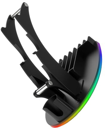 Gaming Accessory Organiser Rack Desktop Display Stand Holder with LED Lights for XSX Game Controllers Headphone Headphone Hanger