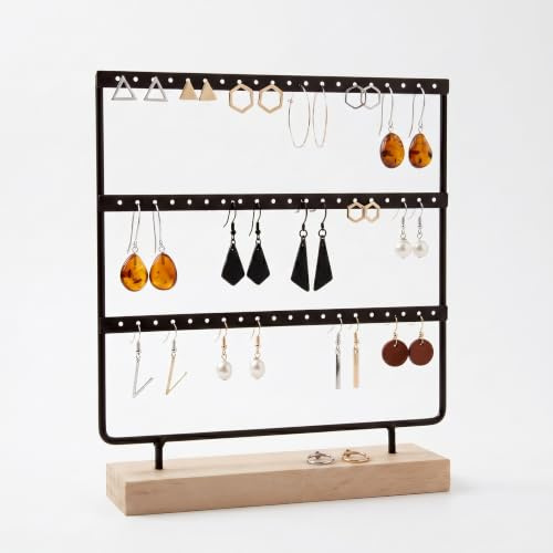 Flhlxzm 60 Löcher Ohrringständer, 3 Tier Holz Schmuckständer Aufbewahrung | Ohrringhalter Display Ständer Schmuck Organizer, Hängende Ohrringe Zu Hause Juweliergeschäfte Schwarz