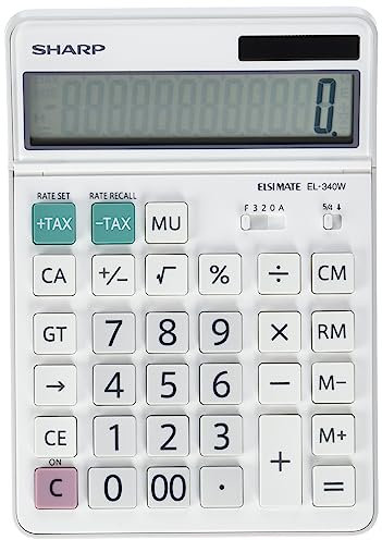 Sharp EL-340W Tischrechner mit beweglichem Display, Solar-/Batteriebetrieben, Weiß