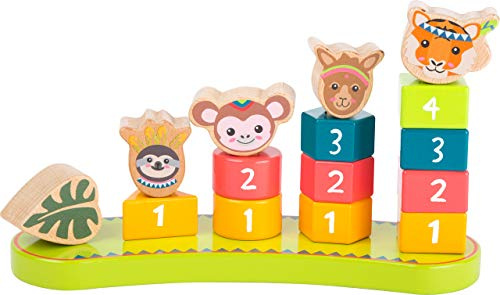 small foot 11092 Steckspiel mit ZahlenJungle aus Holz, FSC 100%-zertifiziert, 16-tlg. Set mit bunten Holzklötzen Spielzeug, Mehrfarbig